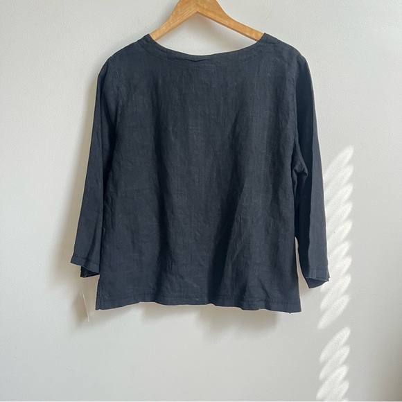 Hot cotton womens black 3/4 sleeve linen top with front pocket NWT Size Medium - Picture 5 of 5